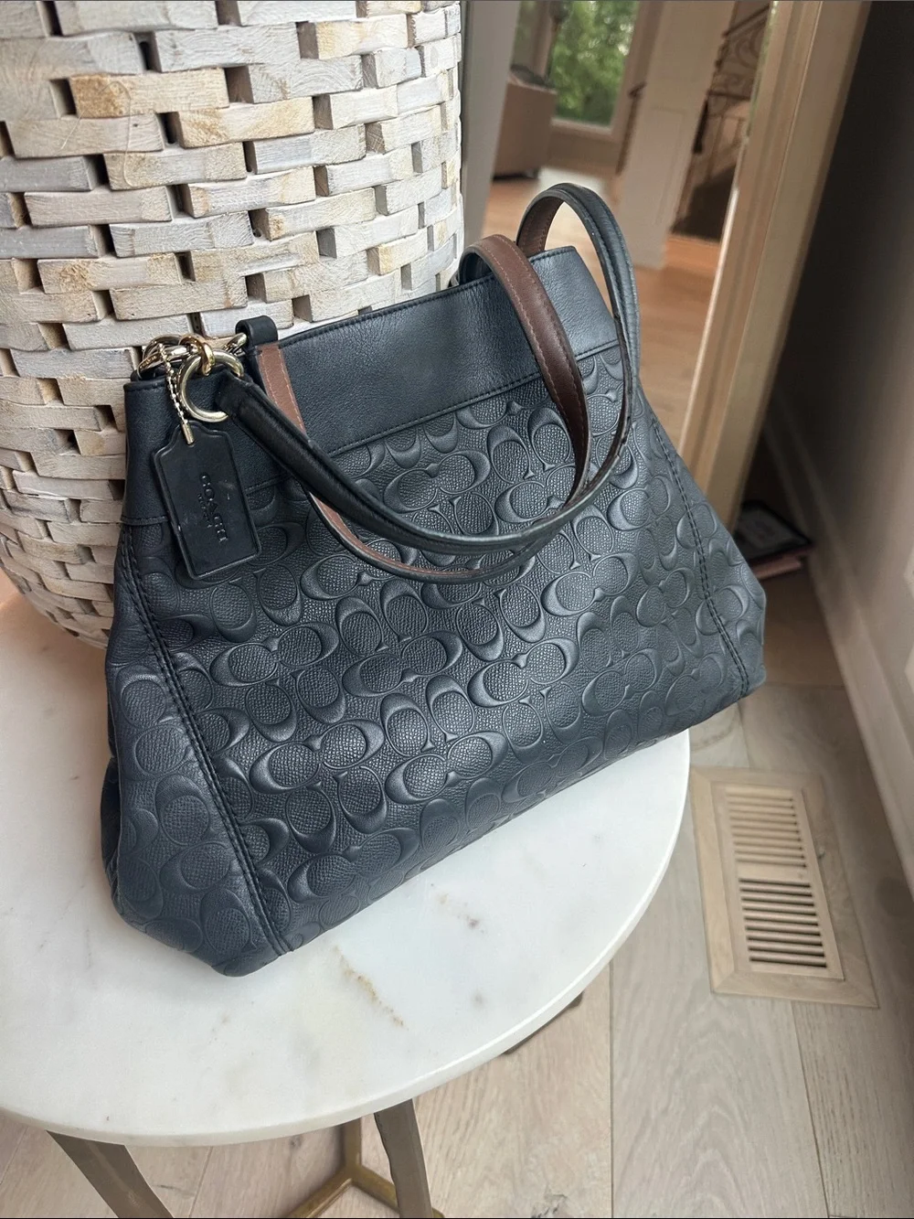 Coach Black Embossed Signature Leather Shoulder Bag